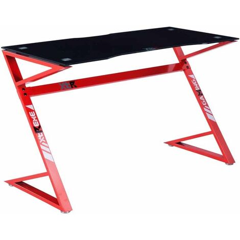 Table Gamer Sport table de jeu en verre noir et rouge style sport meubles modernes 75x120x60 cm