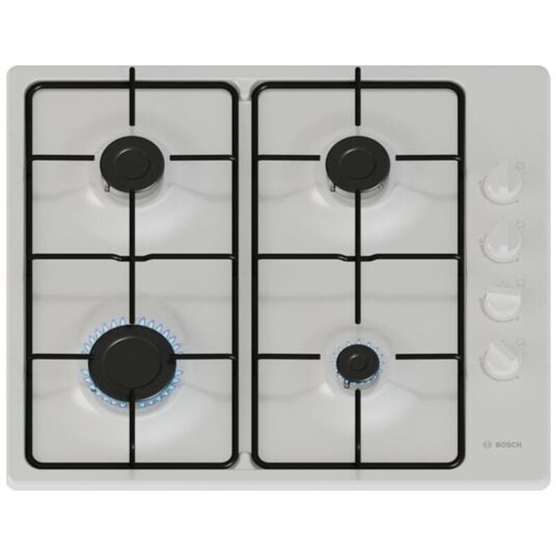 Bosch - Table gaz inox, 60 cm, SER2, 4 brûleurs, Fonte avec pieds en caoutchouc PBP6B2K80