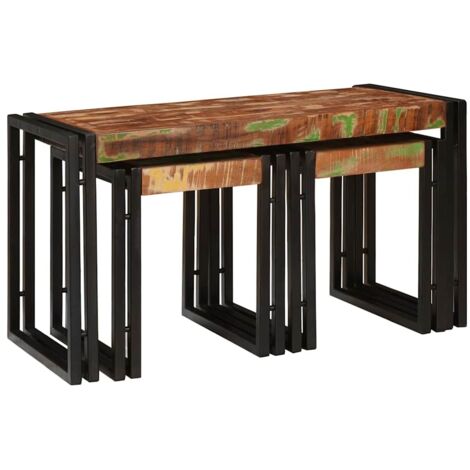Table Gigogne 3 pcs Marron et noir bois de récupération massif CFW398030