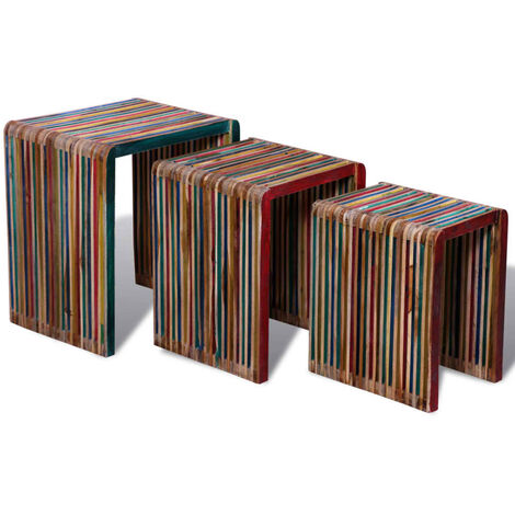 vidaXL Table Gigogne 3 pcs Teck Recyclé Table d'Appoint Salon Multicolore