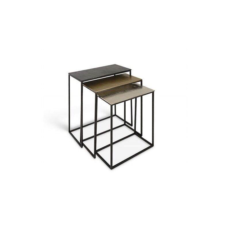 table gigogne 3 pièces en métal style industriel collection plex - noir