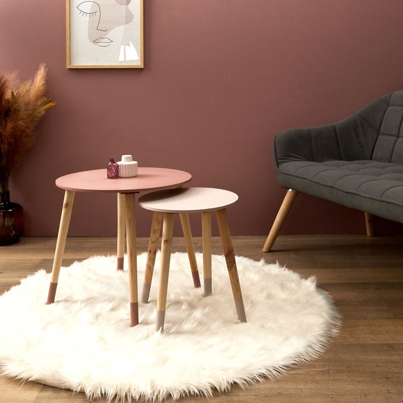 Tables gigognes bicolores Scandi (Lot de 2) Rose
