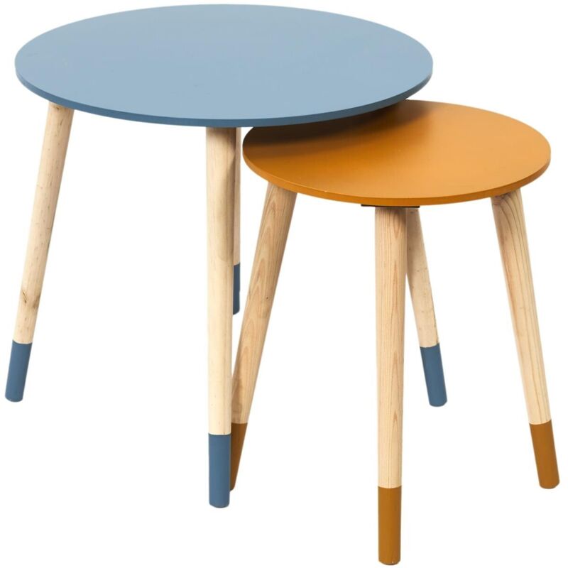 Table Gigogne Bicolore Bleu Jaune X2