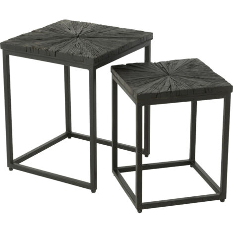 Table gigogne design bois et métal noir pour salon moderne - Bois noir finition texturée
