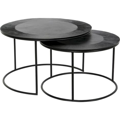 Table gigogne élégance en métal noir pour intérieur - Noir métal texturé