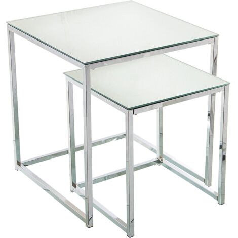 Table gigogne élégance métal et verre pour salon - Métal brillant effet miroir