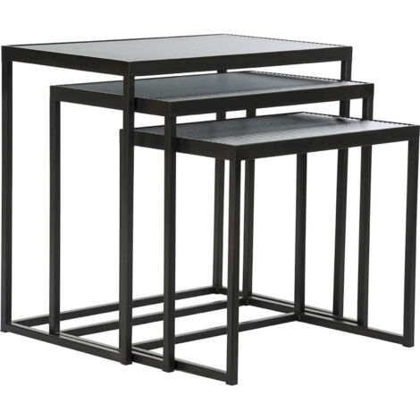 Table gigogne élégance métal noir et verre - Noir intense en verre trempé