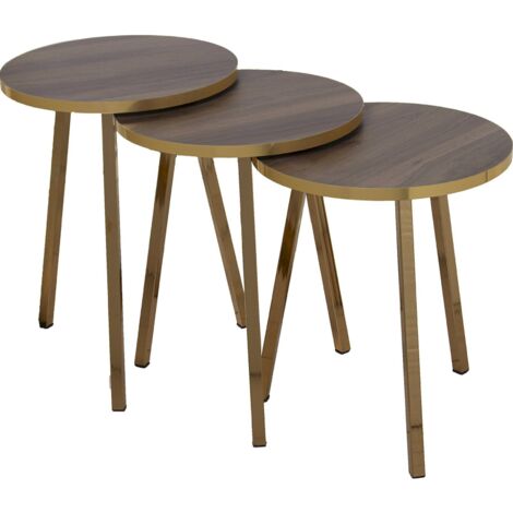 Table gigogne élégance noyer et touches dorées - Noyer satiné avec finitions dorées