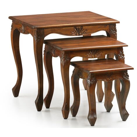 Table gigogne en bois d'acajou marron Castle - Lot de 3
