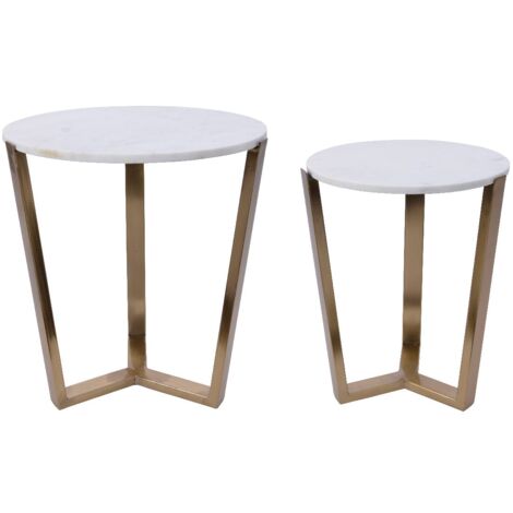 Table gigogne en marbre blanc (2 pièces)