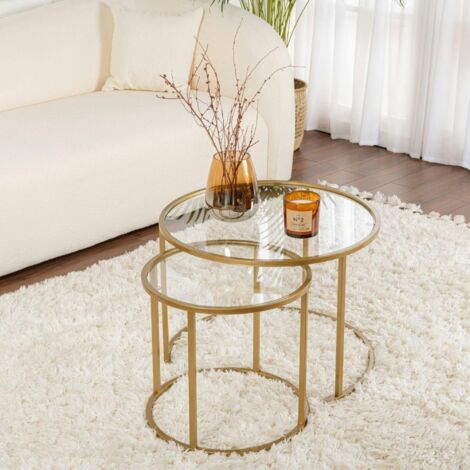 Table gigogne en verre - cadre doré (lot de 2) ⌀60 cm TULUM