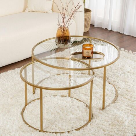 Table gigogne en verre - cadre doré (lot de 2) ⌀80 cm TULUM