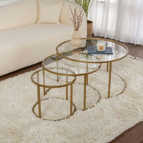 Table gigogne en verre - cadre doré (lot de 3) ⌀80 cm TULUM
