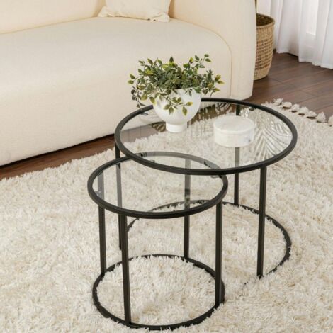 Table gigogne en verre - cadre noir (lot de 2) ⌀60 cm TULUM