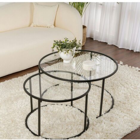 Table gigogne en verre - cadre noir (lot de 2) ⌀80 cm TULUM