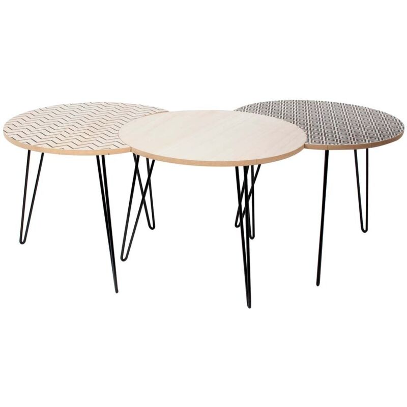 The Home Deco Factory - Table gigogne pieds fils (Lot de 3) Beige et noir
