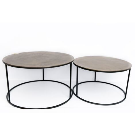 Table gigogne ronde en métal doré (lot de 2)