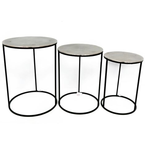 Table gigogne ronde plateau argenté (lot de 3)