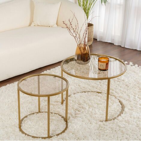 Table gigogne verre ambré - cadre doré (lot de 2) ⌀60 cm TULUM