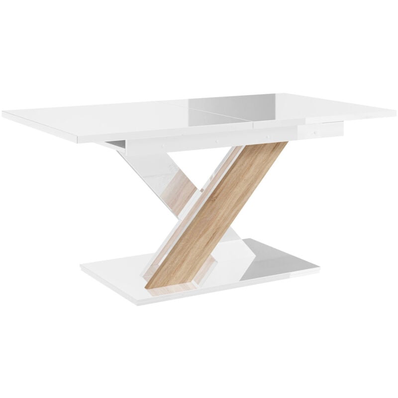 Table Goodyear 103, Blanc brillant + Sonoma chêne, 76x80x140cm, Allongement, Stratifié