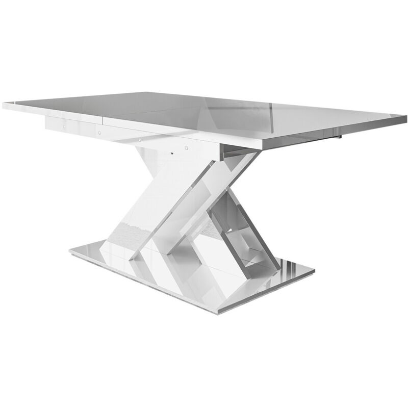 Table Goodyear 103, Blanc brillant, 76x80x140cm, Allongement, Stratifié - Blanc brillant