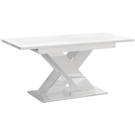 Table Goodyear 103, Blanc brillant, 76x80x140cm, Allongement, Stratifié
