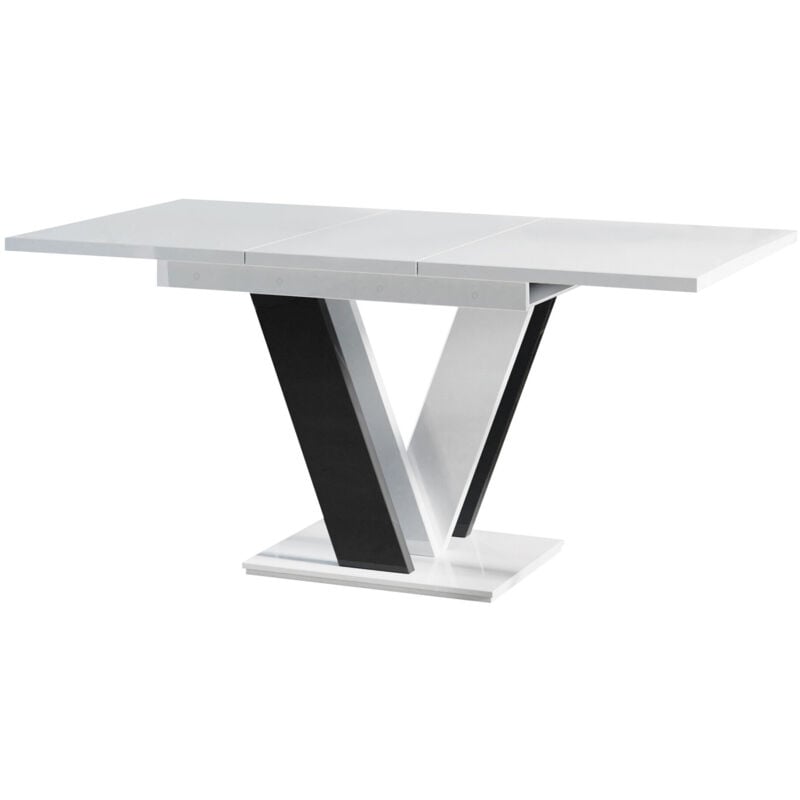 Mobilier1 - Table Goodyear 104, Blanc brillant + Noir brillant, 76x80x120cm, Allongement, Stratifié