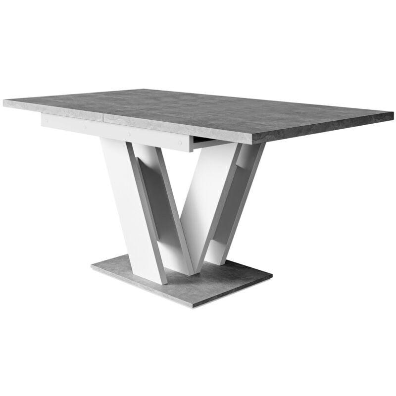 Mobilier1 - Table Goodyear 104, Blanc + Béton, 76x80x120cm, Allongement, Stratifié