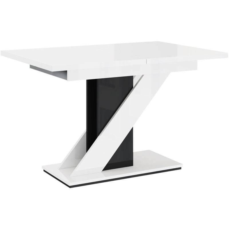 Mobilier1 - Table Goodyear 105, Blanc brillant + Noir brillant, 76x80x120cm, Allongement, Stratifié