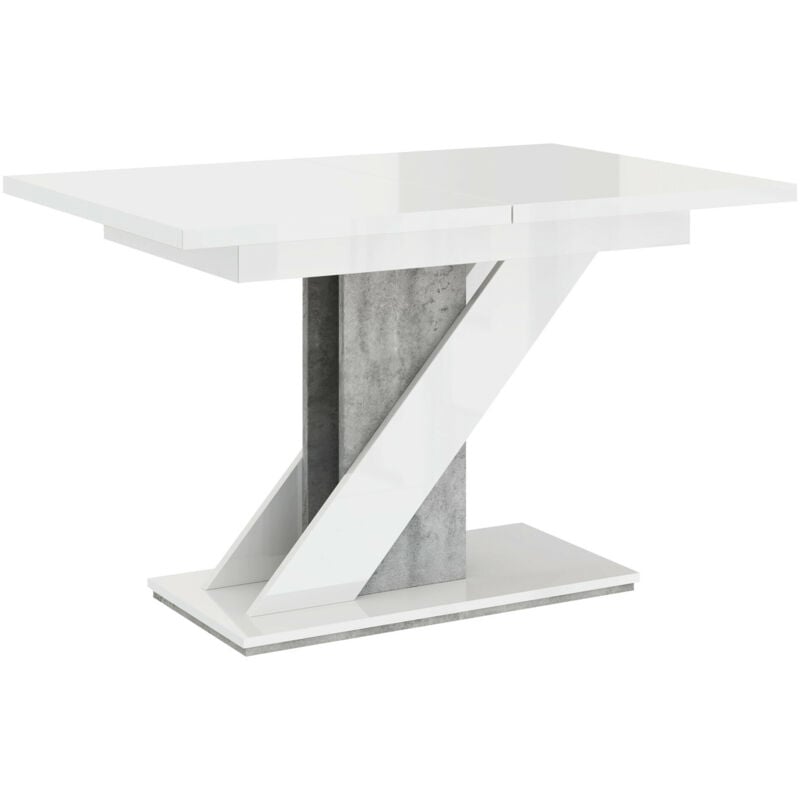 Mobilier1 - Table Goodyear 105, Blanc brillant + Béton, 76x80x120cm, Allongement, Stratifié