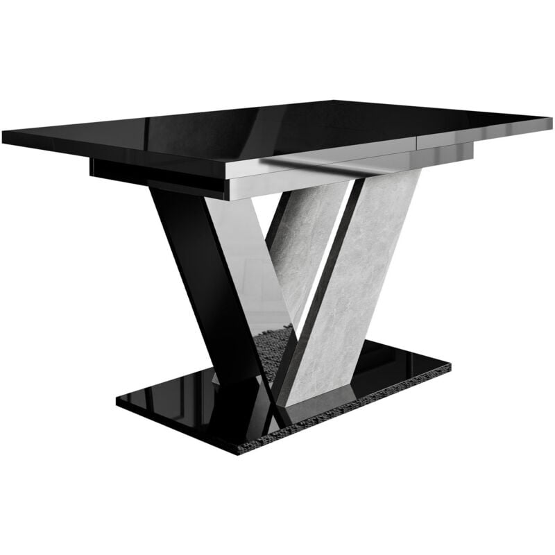 Mobilier1 - Table Goodyear 131, Noir brillant + Béton, 76x80x120cm, Allongement, Stratifié