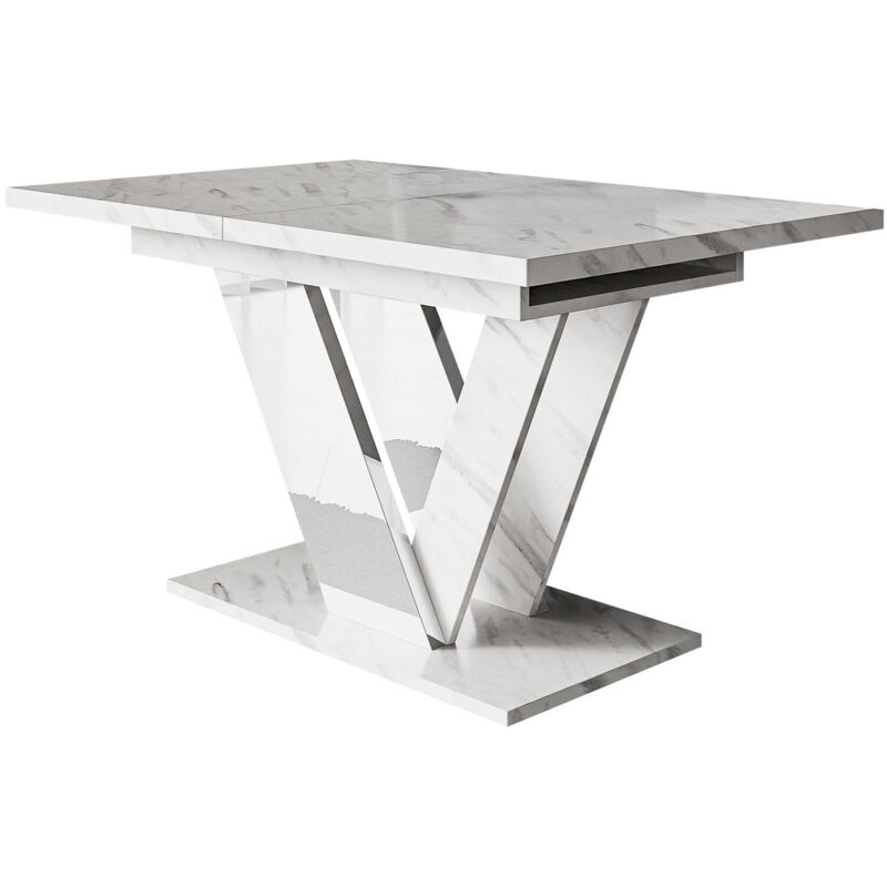 Mobilier1 - Table Goodyear 131, Marbre blanc, 76x80x120cm, Allongement, Stratifié