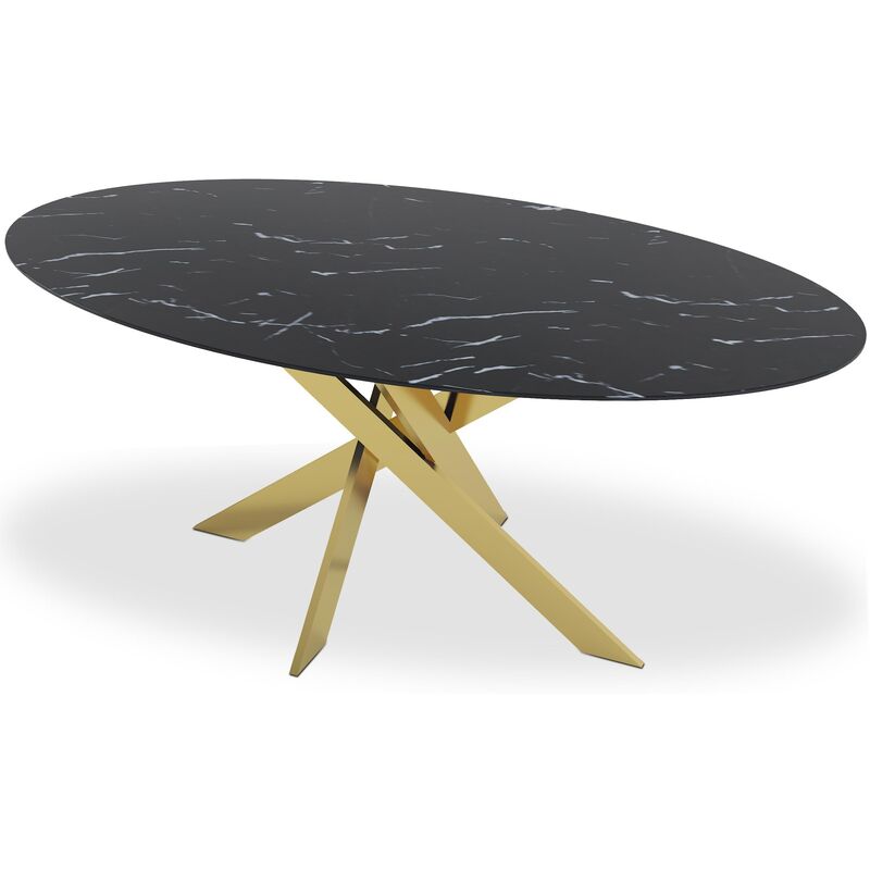 Les Tendances - Table à manger effet marbre noir et pieds métal doré Nelly 180 cm