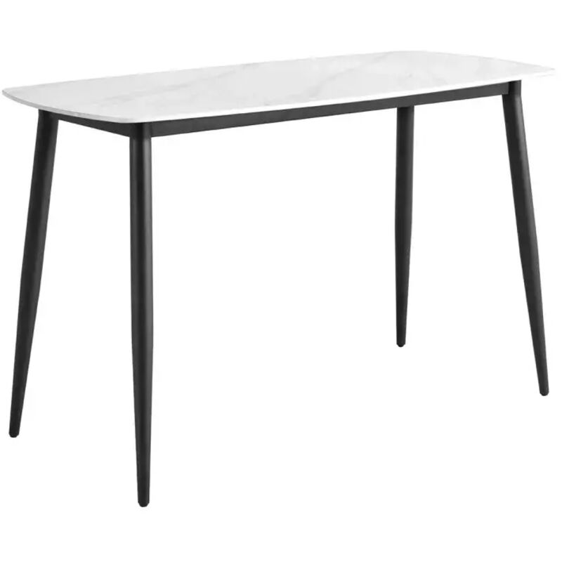 Meubletmoi - Table haute 140 cm plateau arrondi céramique blanc marbré - ryder