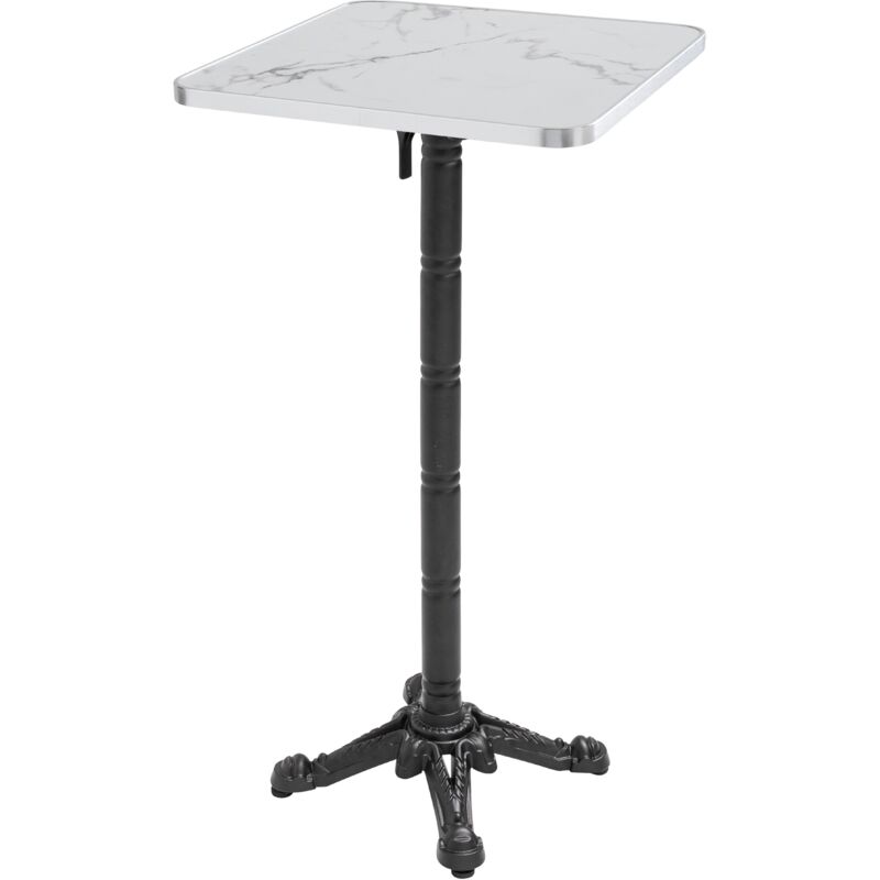Table haute 60 cm inclinable plateau marbre blanc/argent et pied noir