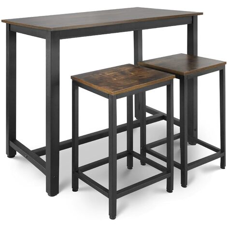 Table haute mange-debout avec 2 tabourets de bar bois acajou style