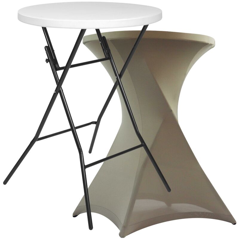 Oviala - Table haute bar pliante et housse nappe gris sable - Taupe
