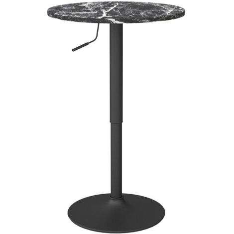 Table Haute / Bar Ronde Aspect Marbre pour 2 Personnes - Réglable (60x68-93,5cm) pour Cuisine, Salon, Salle à Manger - Noir