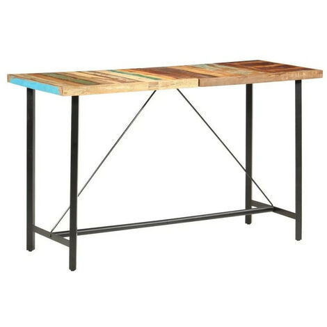 Table haute bois de récupération et pieds métal noir Reema 180 cm
