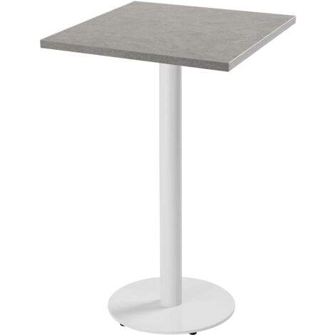 Table haute carrée 60 cm pied blanc et revêtement béton gris clair