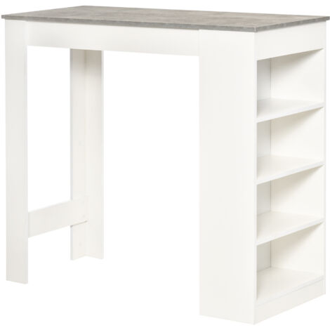 Table haute de bar 2 personnes, mange-debout avec 4 étagères, 115x50x102,7cm, blanc et gris