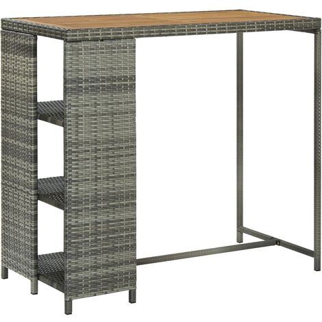 Table haute de bar avec rangement Gris 120x60x110 Résine tressée 2