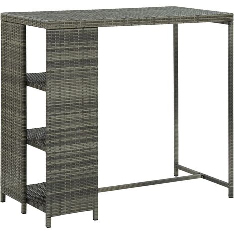 Table haute de bar avec rangement Gris 120x60x110 Résine tressée