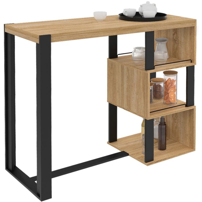 Table haute de bar bistrot avec rangements phoenix bois et noir