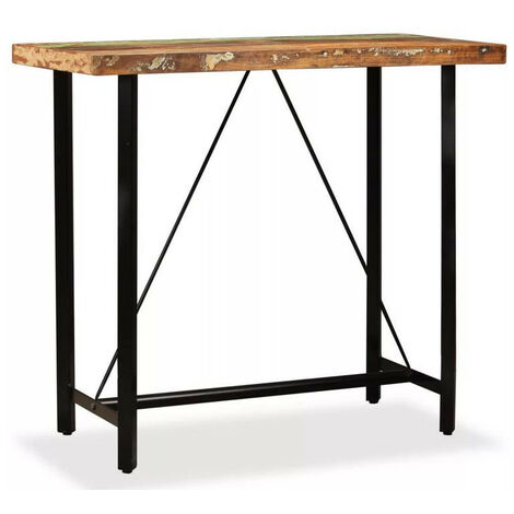 Table haute de bar bois de récupération et pieds métal noir Fender 120cm