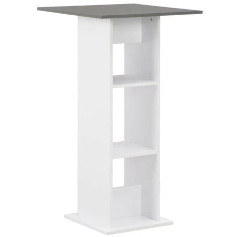 Table haute de bar carrée blanc et gris avec 2 étagères Keo 60