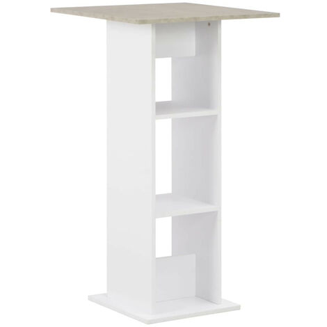 Table haute de bar carrée blanc et gris béton avec 2 étagères Keo 60