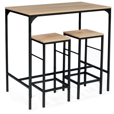 Table haute de bar DETROIT 100 cm et 2 tabourets design industriel