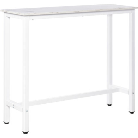 Table haute de bar en acier avec plateau marbre blanc 120x40 cm, idéale pour cuisine et repas debout