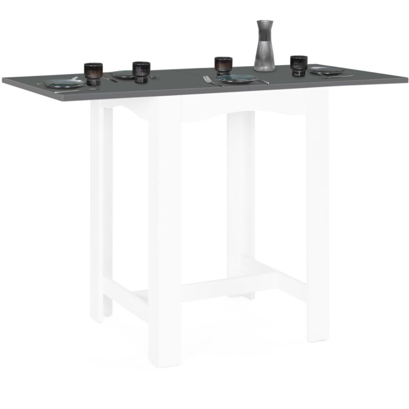 Table haute de bar extensible dona 2 à 4 personnes blanche plateau gris 65-130 cm